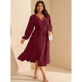 thumbnail image 5 of AURA Women's Plus Size Fall Wedding Guest Dress Wrap V Neck Swiss Dot Lantern Long Sleeve Swing Boho Casual Dresses, 5 of 6