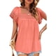 thumbnail image 1 of Blusa holgada informal de manga corta para mujer, con ribete de encaje y detalle de costura, color rosa XL, 1 of 6