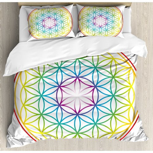 Ambesonne Colorful Flower Of Life Pattern Radiant Colors Cosmic
