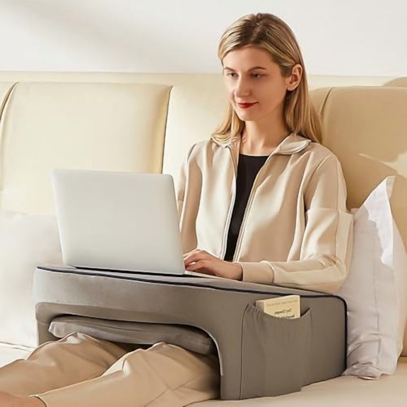 Reading Lap Pillow, Lap Desk Pillow for Bed, Laptop Arm Rest Pillow for arms for Reading, Working in Bed Couch(Grey)$$Bedding