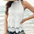 thumbnail image 4 of Undershirts for Women Womens Sleeveless Tops Lace Neck Blouse Solid Lace Crew Neck Tank Top Top for Women Clip Camisoles Women Top Women Casual Summer Shirts Women Dance Top, 4 of 8