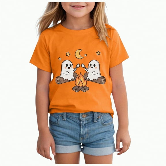 enyan Halloween Shirt Toddler Ghost T-Shirts Boo Pumpkin Short Sleeve Tees Kids Boys Girls Spooky Tops (Orange,9-10 Years)
