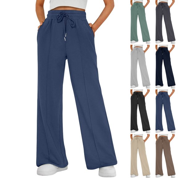Women's High Waist Wide Leg Sweatpants Loose Fit Casual Soft Lounge Trousers by Yigetop Beige L