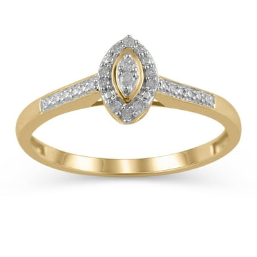 1/20 Carat T.W. JK-I2I3 diamond marquise promise ring in 10K Yellow Gold , Size 9