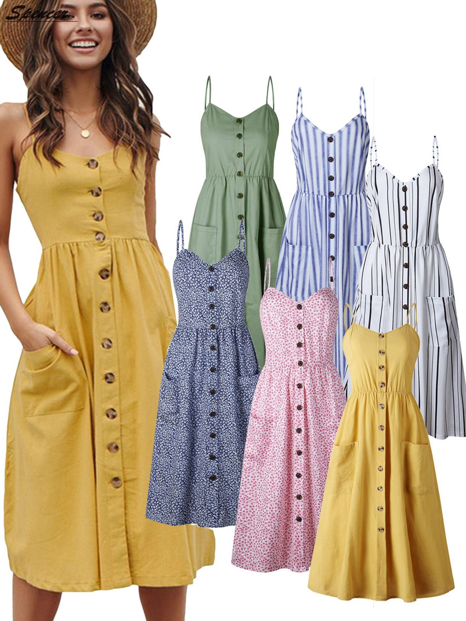button down spaghetti strap dress
