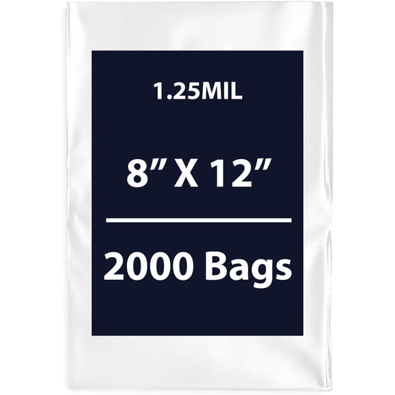 Clear Flat Poly Bags, 1.25Mil 8" X 12" & 2000 Bags | Low-Density Polyethylene (LDPE), Flat Open Top Plastic Packaging Packing | Flexible and Durable Plastic Bags