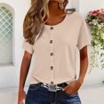 thumbnail image 2 of Womens Summer Tops Crewneck Short SLeeve Loose Fit Solid Colored Tees Button Down Spring Fashion ed T Shirts Trendy Clothing, 2 of 4