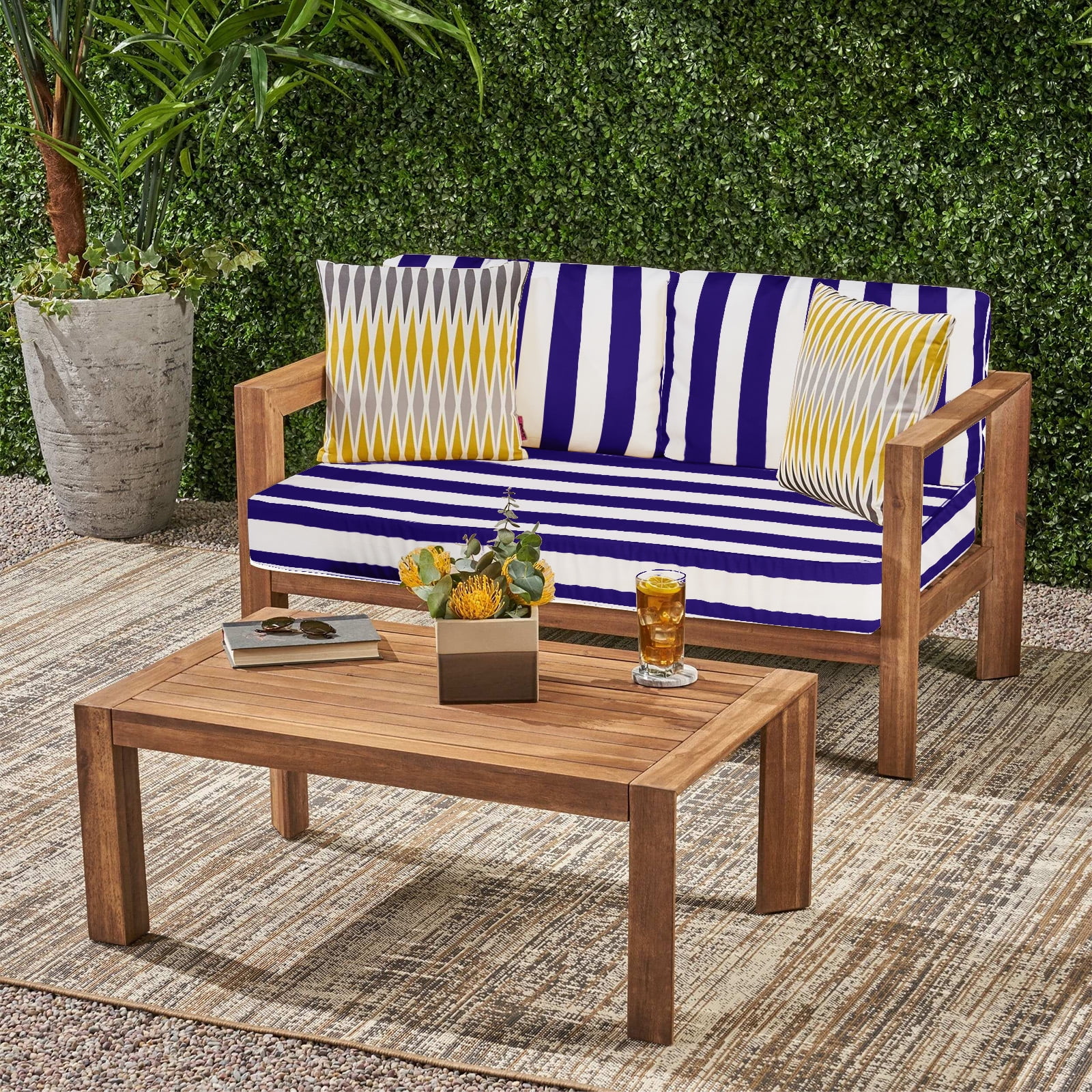 DTTRA Outdoor Loveseat Cushion Set, 48 x 24 Inch, Water Repellent, 3-Year Fade Resistant, Patio Furniture Cushions with Removable Cover, Ties and Hidden Zipper for Sofa Bench Couch Pads Set
