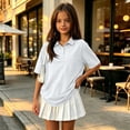 thumbnail image 3 of Girls Polo Shirts Collared School Uniform Kids Short Sleeve Pique Polo Shirt,Light Gray 160, 3 of 7