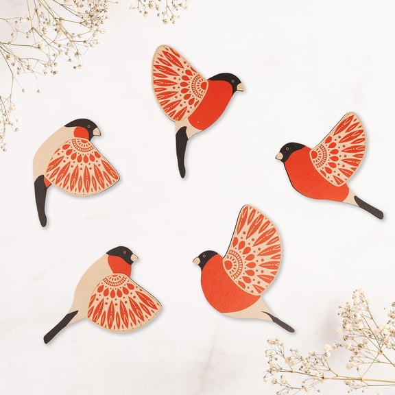 Bird Wall Decor, 5 Pcs Wooden Birds Wall Art, Rustic Folk Art for Office Living Room Bedroom Bathroom Kitchen Boho Home Decor(Orange)