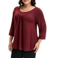 thumbnail image 3 of Agnes Orinda Women's Plus Size Tops Long Sleeve Crochet Panel Hollow Out Pleated Casual Tunics Blouse 4X Burgundy, 3 of 7