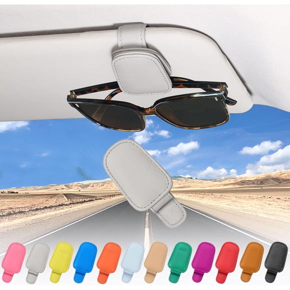 LAICAIW 1-Pack Genuine Leather Sunglass Holder for Car Sun Visor Car Accessories, Car Sunglass Holder, Glasses Clip for Cars SUV(Light Grey)