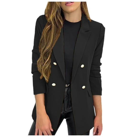 Women's Casual 2024 Blazer Office Lapel Long Sleeve Blazer Black XL