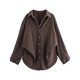 thumbnail image 1 of Camisa Holgada Informal de Estilo Coreano para Mujer, Ideal para Ir A la Oficina, el Fin de Semana o A Casa, Color Marrón Rayas S, 1 of 5