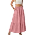 thumbnail image 7 of Womens Boho Casual Maxi Skirts Flowy Elastic High Waisted A-Line Long Skirts with Pockets Pink L, 7 of 7