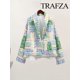thumbnail image 4 of TRAFZA-abrigo con estampado de flores para mujer, chaquetas 2 en uno acolchadas reversibles de manga larga con frente abierto, ropa de calle Vintage de otoño, 4 of 4
