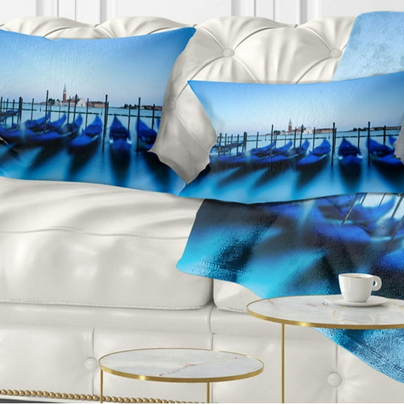 Designart 12" x 20" Blue Polyester Throw Pillow