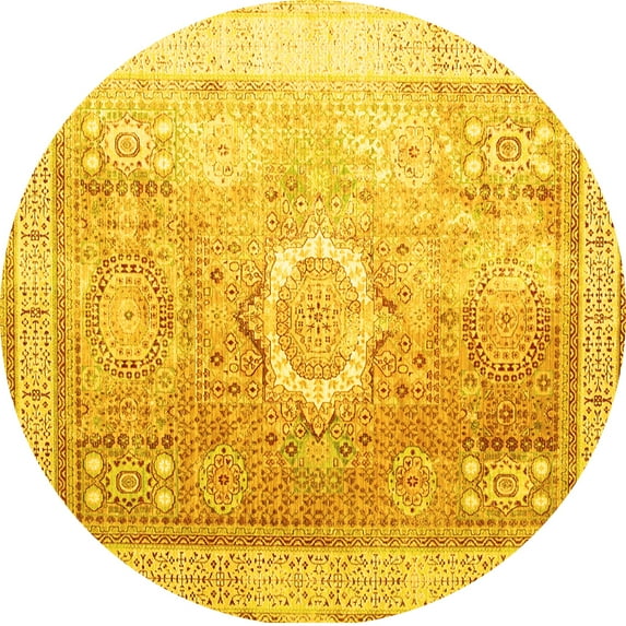 Ahgly Company Machine Washable Indoor Round Persian Yellow Traditional Area Rugs, 4' Round