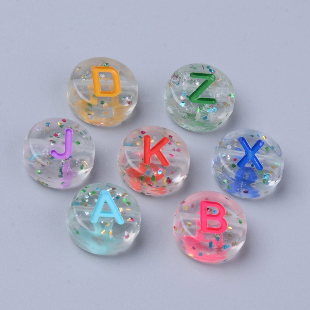 500 g Transparent Clear Acrylic Beads Flat Round with Random Letters Mixed Color 10x4.5mm Hole: 2mm about 1580pcs/500g