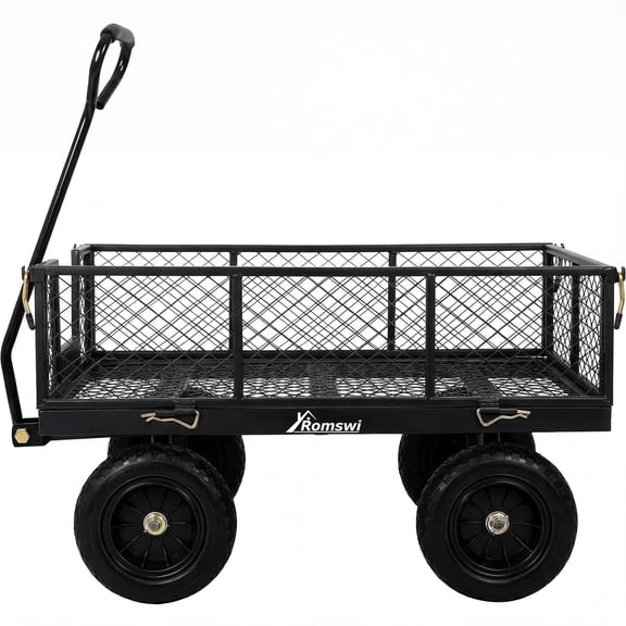 ROMSWI Garden Cart 880 lb Capacity 4 Cu.Ft 10" Flat Free Tires, Heavy-Duty Steel Utility Wagon with 180 Rotating Handle for Yard and Outdoor Use