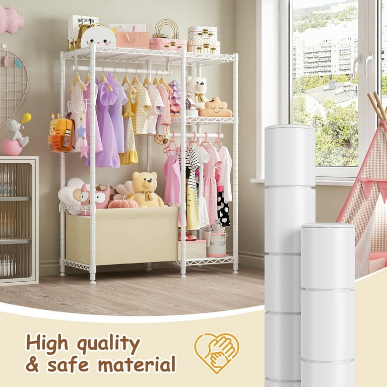 Small Clothing Racks for Hanging Clothes Clothes Rack with Storage Basket Adjustable Closet Rack with Shelves for Bedroom Playroom 55.1 H 37.8 W 13.4 D White Walmart