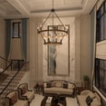 thumbnail image 2 of ACROMA  20-light Modern Farmhouse 40In Round Wagon Wheel Chandelier with UL Birchwood Distressed, Satin, Matte Adjustable, Over 60 Inches Painted N/A, 2 of 5