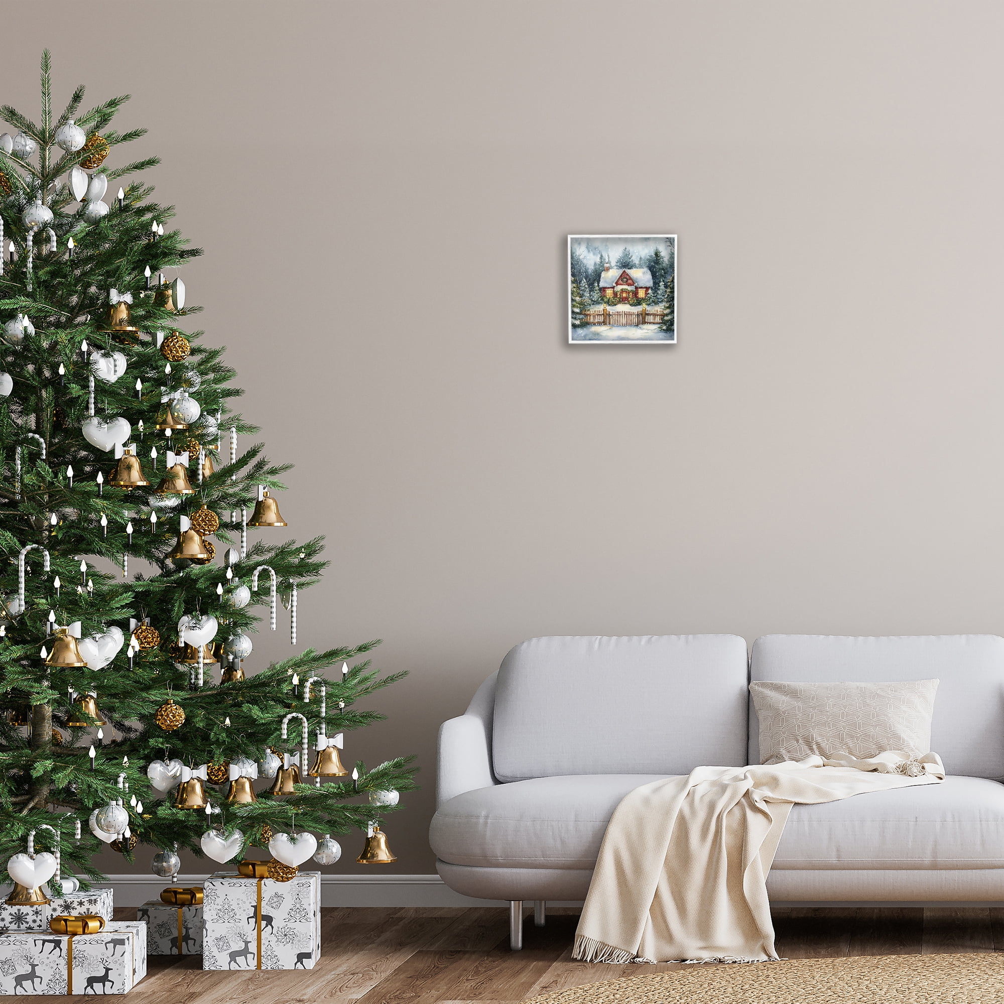 Stupell Industries Scenic Winter Cottage Holiday Painting White Framed Art Prints Wall Art, 12 x 12