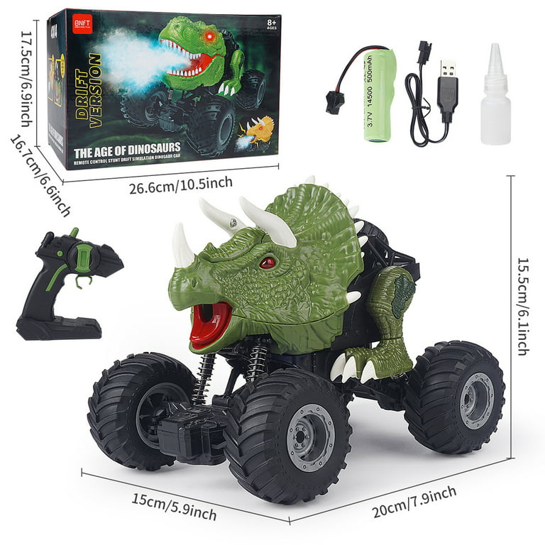 Dinosaure Jouet Rc Monster Truck Jouet 2.4 Ghz Télécommande Cascade Voiture  Spray Rechargeable