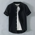 thumbnail image 2 of MIXUE Mens Casual Button Down Shirts Solid Color Lapel Summer Stank Short Sleeve Shirt Tops Activewear,Black,XL, 2 of 4