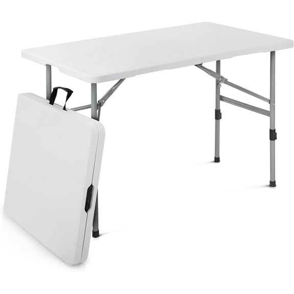 ZYPPP 4ft Square Folding Table, Indoor Outdoor Foldable Card Table Portable Plastic Table with Handle, Collapsible Utility Dining Table for Party Camping Picnic, White