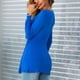 thumbnail image 4 of Front Knotted Blouse Shirt Women V Neck Long Sleeve Casual T Shirt Solid Color Pullover Tops Blue M, 4 of 6