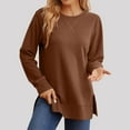 thumbnail image 2 of ZyeKqe Sweatshirt for Women Creweneck Long Sleeve Shirts Solid Color Fall Casual Side Split Loose Comfy Pullover, 2 of 9