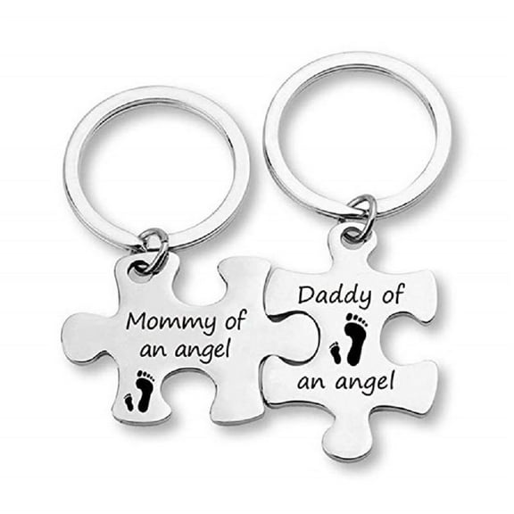 Miscarriage Remembrance Keyring Mommy Daddy of an Angel Puzzle Keyrings Set