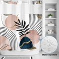 thumbnail image 4 of No Hook Shower Curtain with Built-in Rings - Mid Century Boho Washable Waterproof Fabric Bathroom Curtains for Hotel,Rentals, 66 X 72 Inch Long , Navy Pink Abstract Geo Leaf White, 4 of 9