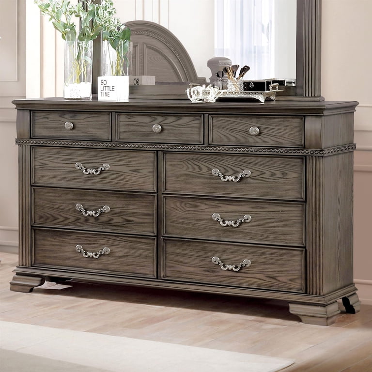 9 drawer grey dresser Furniture of America Charo Traditional Wood 9-Drawer in Gray TB274