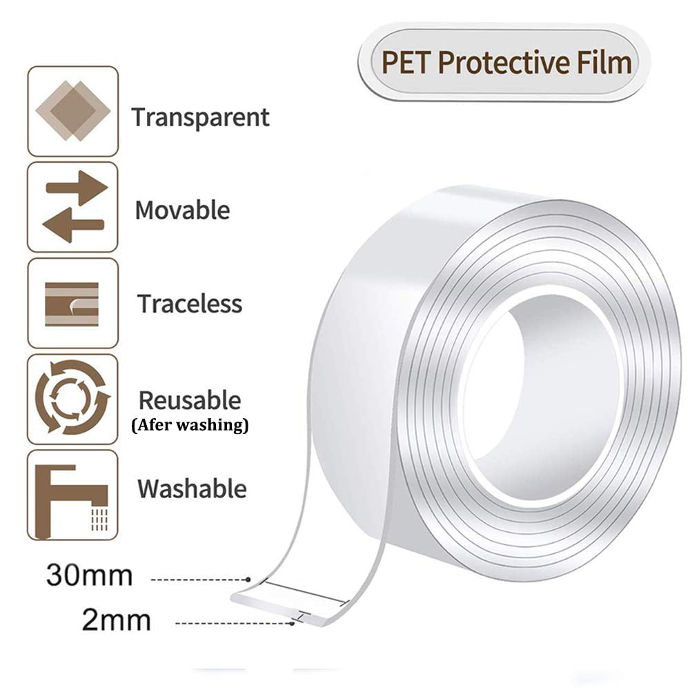 3 Meters/9.84ft Washable Traceless Double-sided Adhesive Tape Removable D8F5 