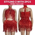thumbnail image 6 of Baisdan Sequin Skirt for Women, Sparkly Mini Skirt, Sequin Tassel Fringe Skirts, Red, 6 of 6