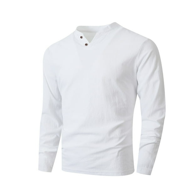 pstuiky camisa de manga larga para hombre, Blusas y camisas de manga larga con cuello en V y colores lisos para hombre Tops casuales para hombres l