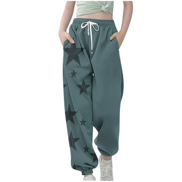 Odeerbi 3-14 Años Niños Niñas Pantalones de Sudador Estrella Impresión Entrenamiento Atlético Deportes Jogger Pantalones Cintura Elástica Cordón Joggers Con Bolsillo