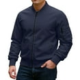 thumbnail image 4 of Homeyce Men's Varsity Jacket Flight Bomber Wind & Water Resistant Zip Up Jacket Coat with Zipper Pockets Spring Fall Casual Coat Outerwear Stand Collar Outdoor Golf Fashion Softshell,Blue 3XL, 4 of 4