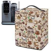ZIATUBLES Ice Cream Maker Dust Cover, Coffee Chocolate Dessert Print with Storage Pocket and Top Handle, Stain Resistant Cover for Kitchen Appliance, 15.35" x 9.84" x 18.11"