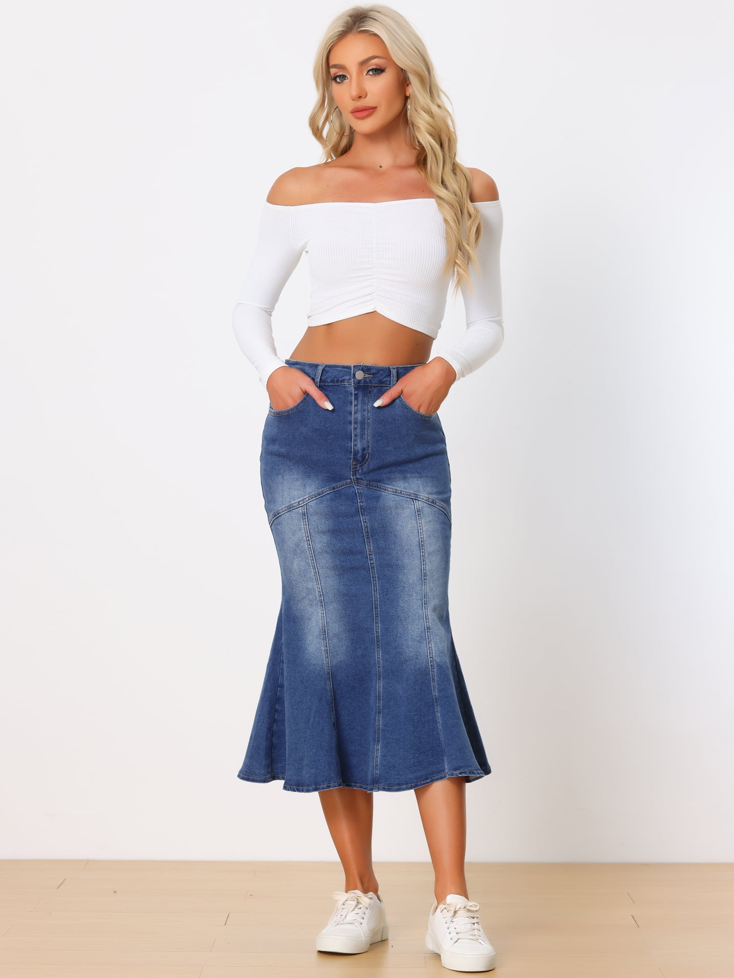 【BAON】Ucho Washing Denim Midi Skirt b7e4b1f1-0206-451b-afd3-