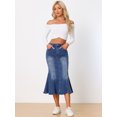thumbnail image 4 of DARING DIVA Fishtail Denim Skirt for Women's Washed Midi Jean Bodycon Skirt XS Blue, 4 of 6