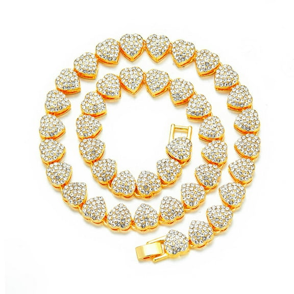 GKNET Men's Women's Hip Hop Heart Necklace Diamond Splice Cuban Chain 10mm Bracelet-Gold Necklace 18inch（45cm）