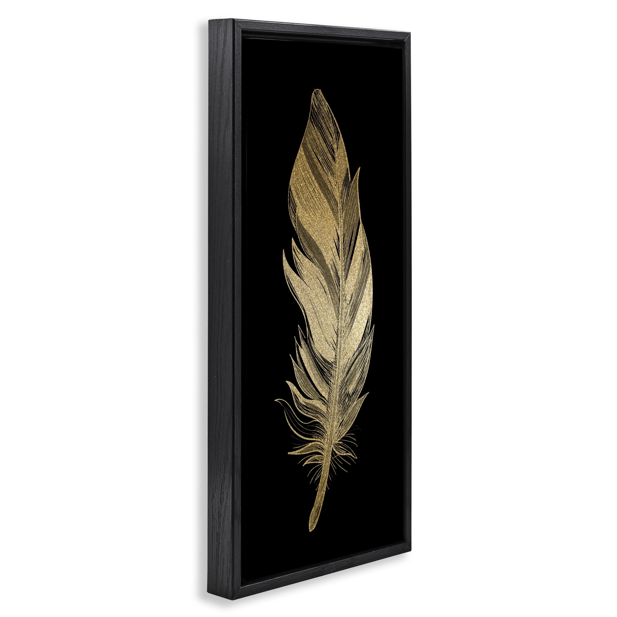 Glam Lined Feather Black Framed Floater Canvas Wall Art, design by Kim Allen