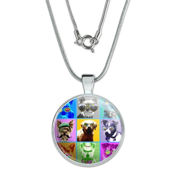 American Fido Dogs Sunglasses Rainbow Retro Vintage 1" Pendant with Sterling Silver Plated Chain