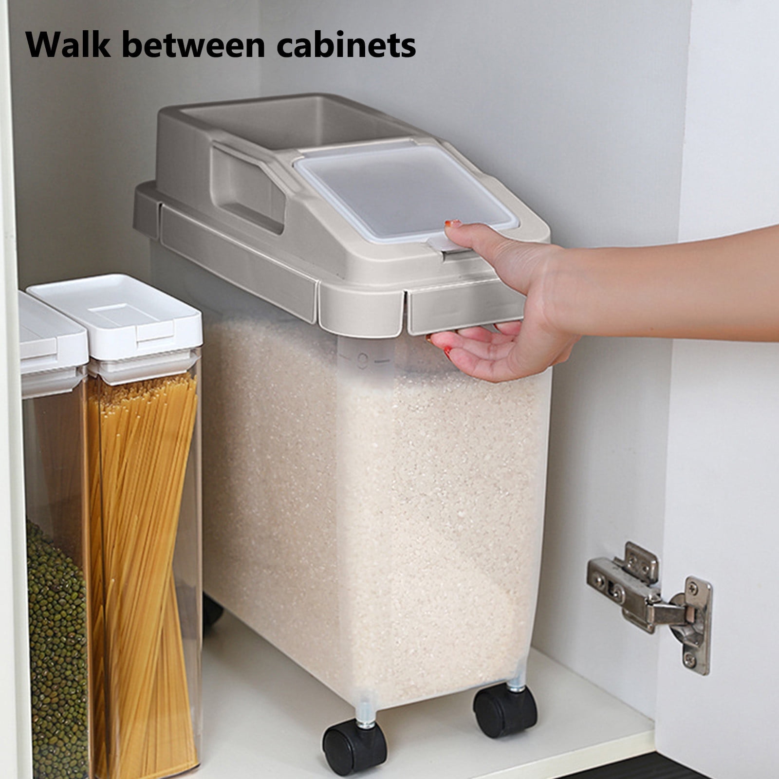 Bdday Kitchen Storage Large Airtight 20lb Rice Container, Food Storage Cereal Container, Pet Dog Food Container with Wheels + Measuring Cup, Flour Grain Container for Household Dorm Room Storage