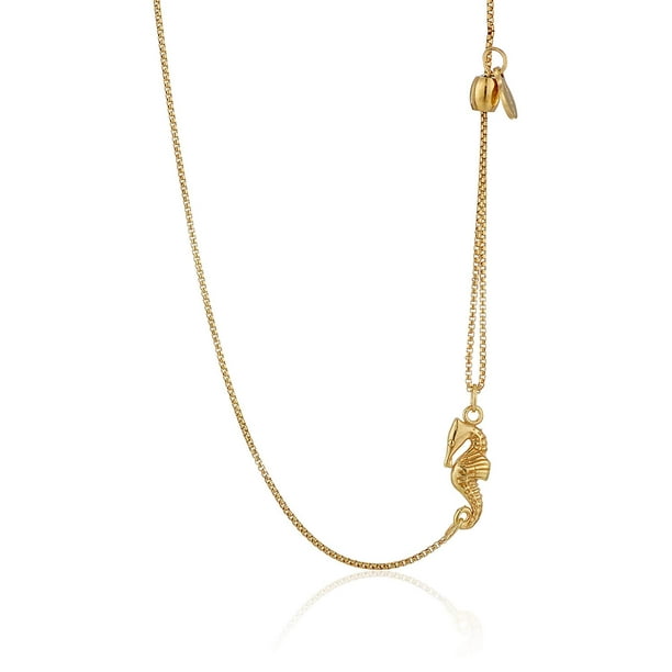 SEAHORSE Pull Chain Necklace 14K Gold Plated New With Card & Box