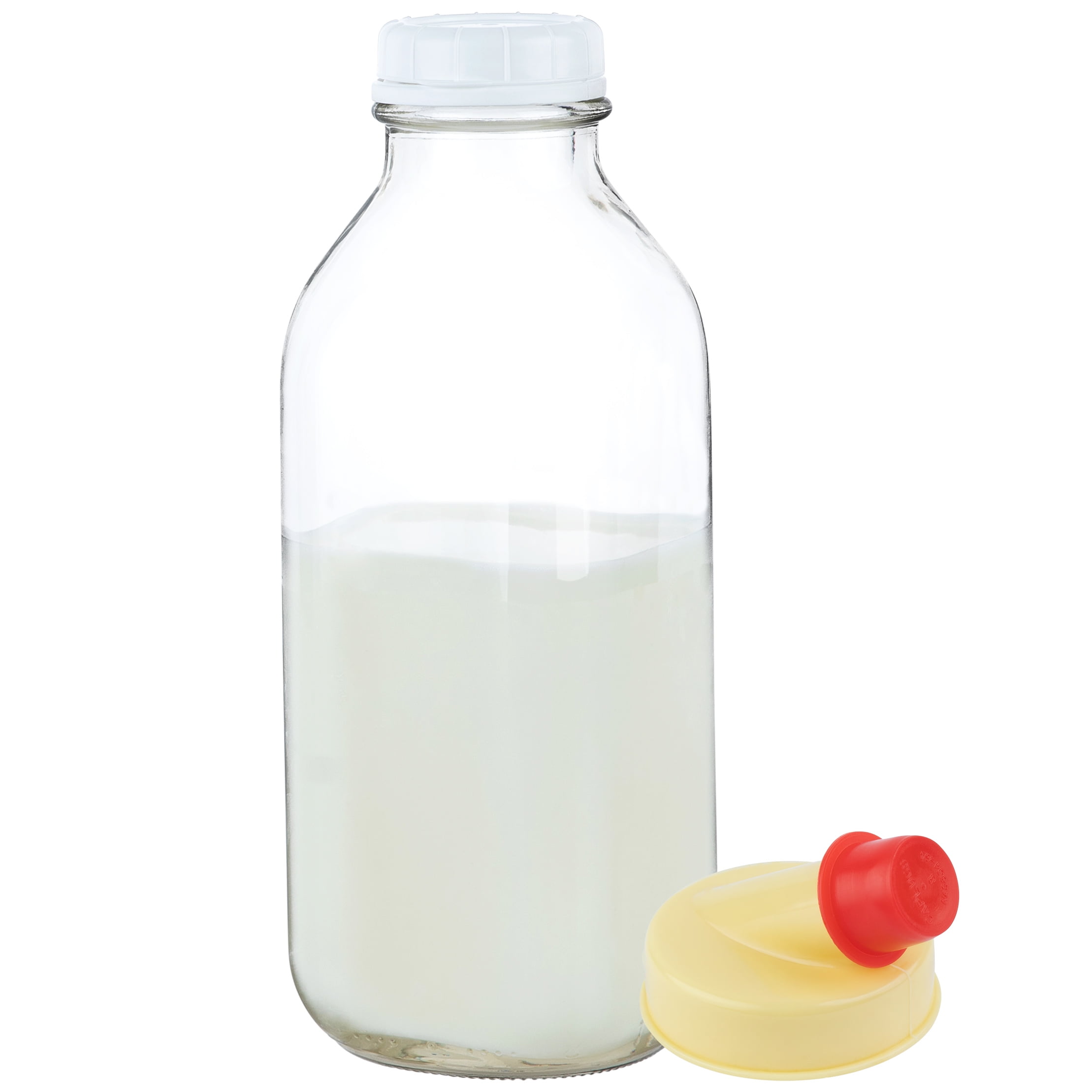 Kitchentoolz 33 Oz Square Glass Milk Bottle with Lids Perfect Milk