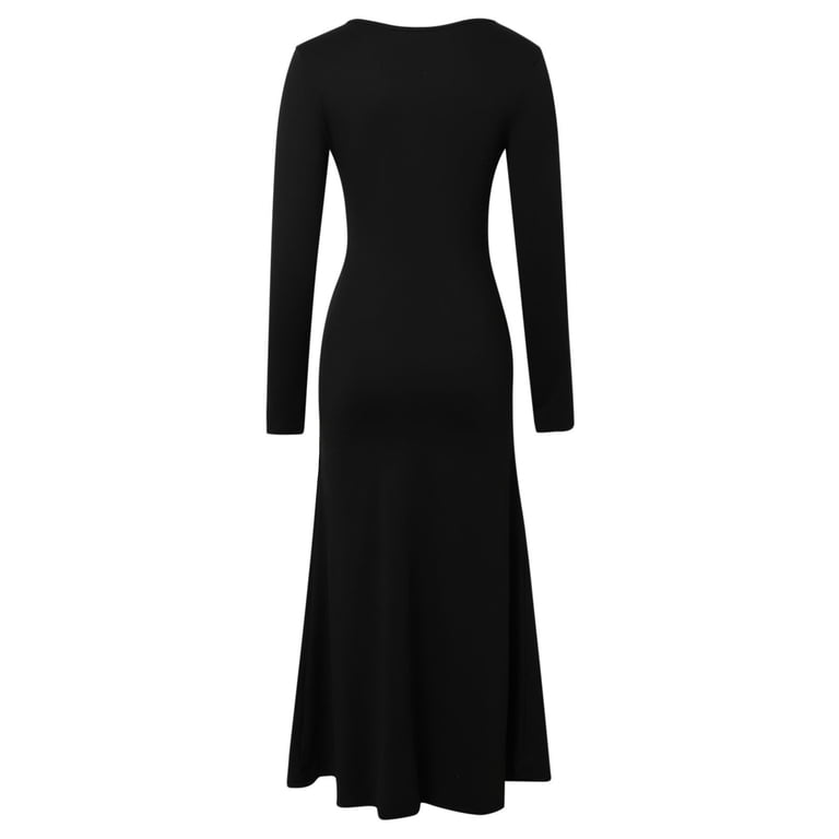 New Evening Dress Form Fitting V Neck With Side Ruffles And Side Slit Long  Sleeved Dress Women Party Dresses Maxi Dress Long Sleeve Wrap Dresses ...